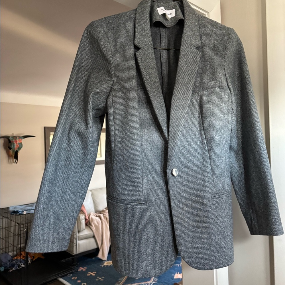 Calvin Klein Gray Herringbone Single Button Blazer - image 1